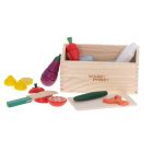 Szeletelhető, fából készült mágneses zöldségek tartóban kiegészítőkkel