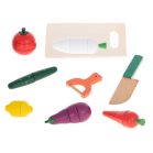 Szeletelhető, fából készült mágneses zöldségek tartóban kiegészítőkkel