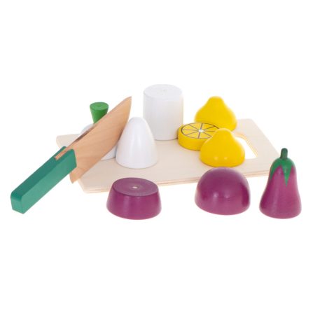 Szeletelhető, fából készült mágneses zöldségek tartóban kiegészítőkkel