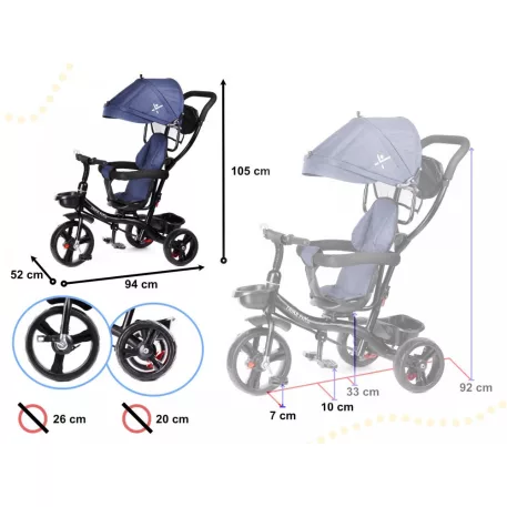 Fix Lite 3in1 tricikli szülőkormánnyal és lábtartóval kék színben (360°-ban forgatható ülés)