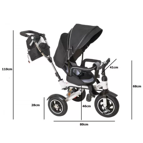 Trike Fix V3 tricikli szülőkormánnyal és lábtartóval fekete színben (360°-ban forgatható ülés)