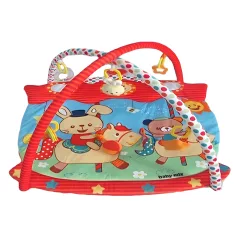   Baby Mix négyzet alakú játszószőnyeg levehető játékhíddal – piros szegéllyel