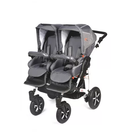 Detský kočík pre dvojičky Mama Kiddies TWIN 3v1 s doplnkami, farba bledo-šedá