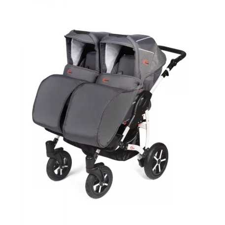 Detský kočík pre dvojičky Mama Kiddies TWIN 3v1 s doplnkami, farba bledo-šedá