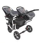 Detský kočík pre dvojičky Mama Kiddies TWIN 3v1 s doplnkami, farba bledo-šedá