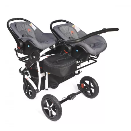 Detský kočík pre dvojičky Mama Kiddies TWIN 3v1 s doplnkami, farba bledo-šedá