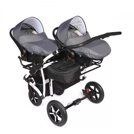 Detský kočík pre dvojičky Mama Kiddies TWIN 3v1 s doplnkami, farba bledo-šedá