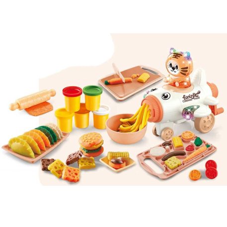 Repülőgép formájú tésztakészítő gép gyerekeknek színes gyurmával és kiegészítőkkel