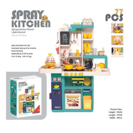 Mama Kiddies 77 részes 93 cm magas Spray Kitchen babakonyha szett türkiz színben