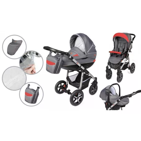 Mama Kiddies Dream Limited Edition 3az1-ben multifunkciós babakocsi kiegészítőkkel antracit és piros színben + Ajándék