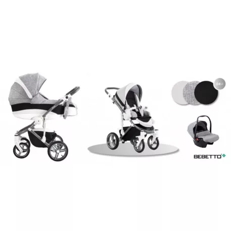 Bebetto Murano 3in1 Full Extra bőrrel szürke-fekete-fehér színben + Kiegészítők + Ajándék