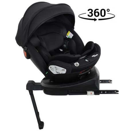 ISOFIX-es 360°-ban forgatható Mama Kiddies Turbo Wings biztonsági autósülés (40 - 150 cm) fekete színben támasztólábbal + ajándék gerinctámasszal és napvédővel