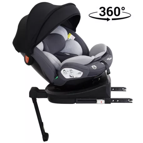 ISOFIX-es 360°-ban forgatható Mama Kiddies Turbo Wings biztonsági autósülés (40 - 150 cm) szürke színben támasztólábbal + ajándék gerinctámasszal és napvédővel