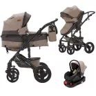 Mama Kiddies® Evening Star Black Edition  4 az 1-ben multifunkciós babakocsi kiegészítőkkel bézs-barna színben ISOFIX talppal + Ajándék