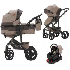   Mama Kiddies® Evening Star Black Edition  4 az 1-ben multifunkciós babakocsi kiegészítőkkel bézs-barna színben ISOFIX talppal + Ajándék