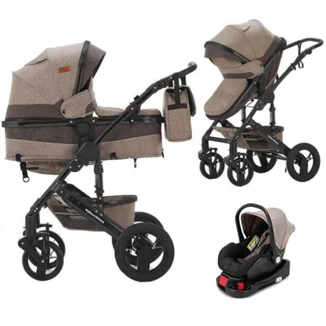 Mama Kiddies® Evening Star Black Edition  4 az 1-ben multifunkciós babakocsi kiegészítőkkel bézs-barna színben ISOFIX talppal + Ajándék