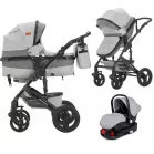 Mama Kiddies® Evening Star Black Edition 4 az 1-ben multifunkciós babakocsi kiegészítőkkel szürke színben ISOFIX talppal + Ajándék