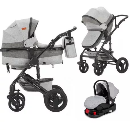 Mama Kiddies® Evening Star Black Edition 4 az 1-ben multifunkciós babakocsi kiegészítőkkel szürke színben ISOFIX talppal + Ajándék