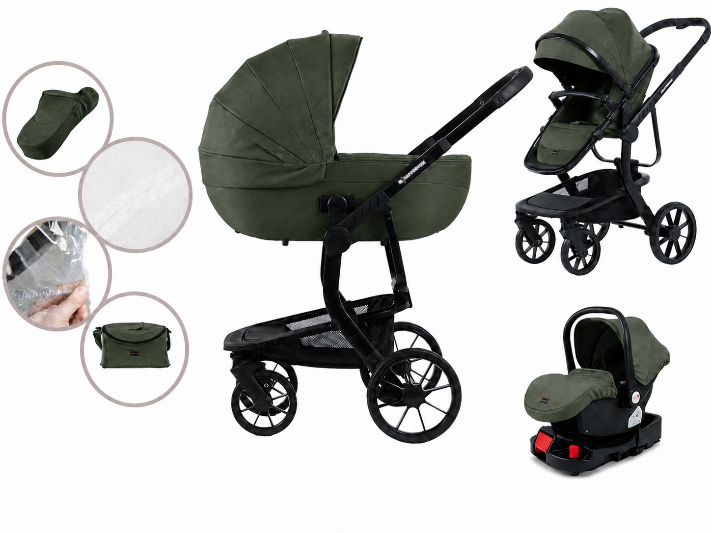 Mama Kiddies® Icon 4 az 1-ben multifunkciós babakocsi zöld színben